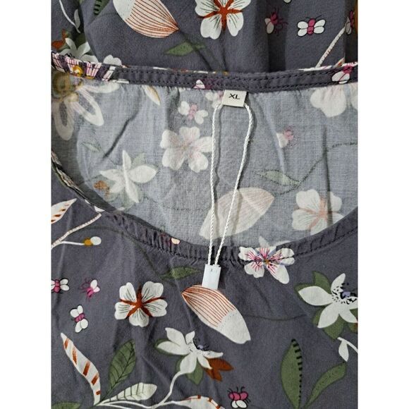 Womens XL  tiered Prairie Ditsy Floral Gray dress Pockets Boho Peasant Coastal - Picture 4 of 8
